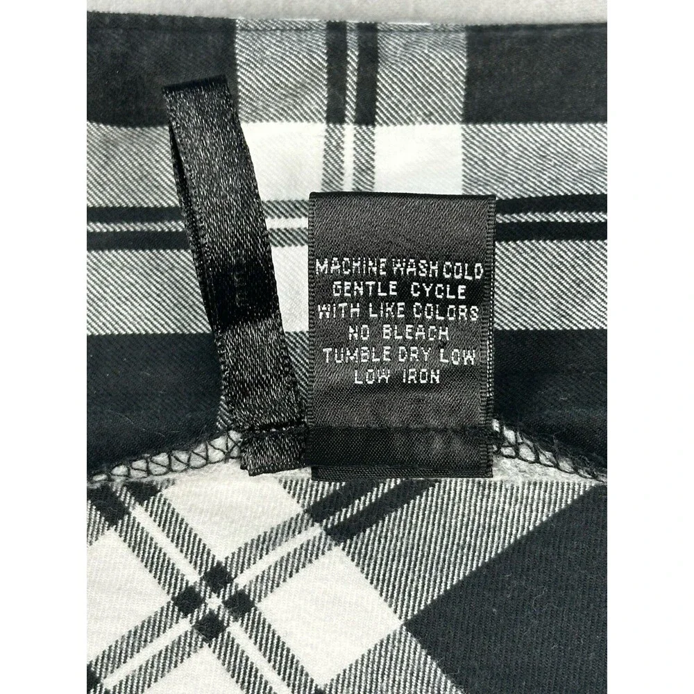 Plaid Pleated Mini Skirt Black White Buckle Sz L Y2K Punk Grunge